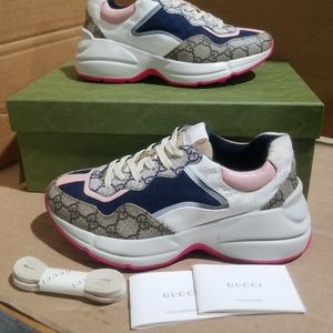 Gucci GG Rython Beige/Pink Sneakers Ladies Size 39½  (US 9) RETAIL $780